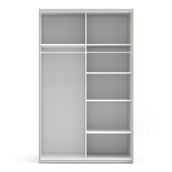 Vrok Wooden Sliding Doors Wardrobe In Oak White With 5 Shelves_4