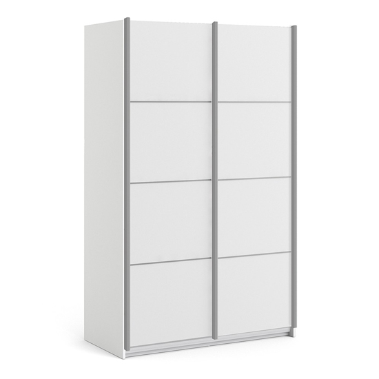 Vrok Wooden Sliding Doors Wardrobe In White With 2 Shelves
