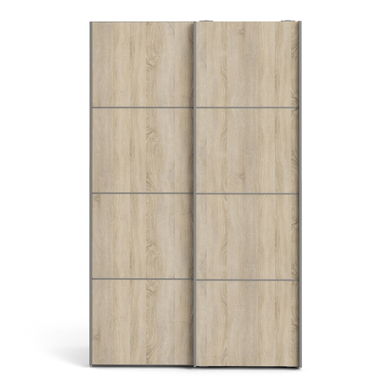 Vrok Wooden Sliding Doors Wardrobe In White Oak With 2 Shelves_2