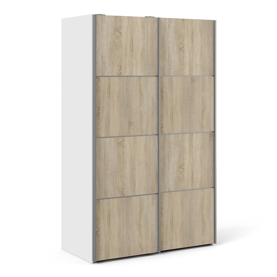 Vrok Wooden Sliding Doors Wardrobe In White Oak With 2 Shelves