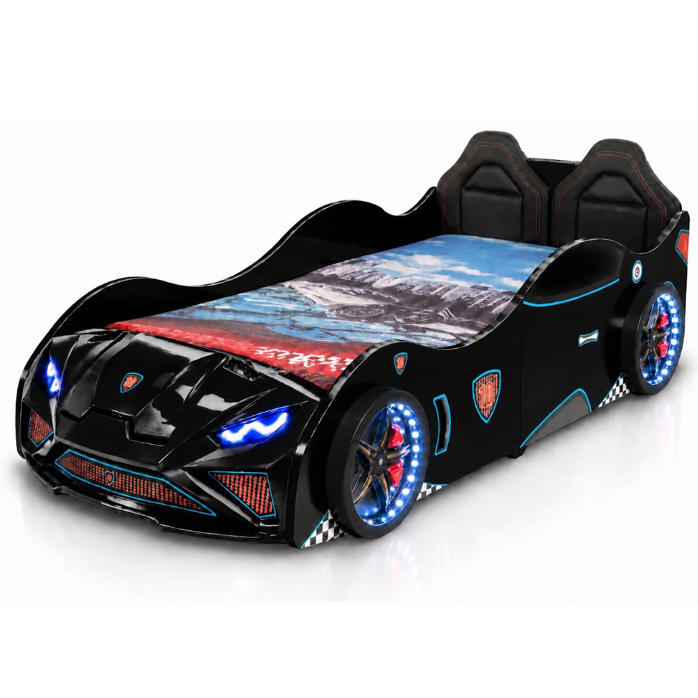 Vroom Black ABS Childen Car Bed with Leather Seat and LED