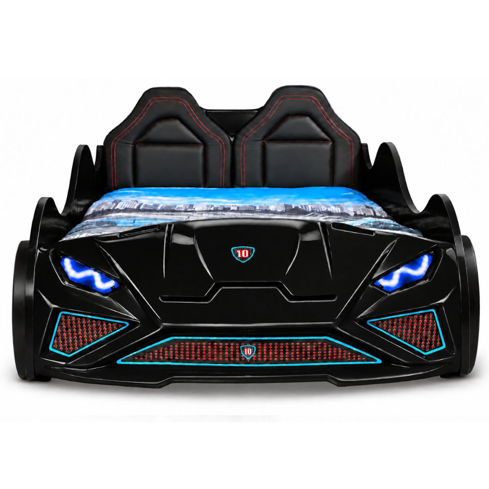 Vroom Black ABS Childen Car Bed with Leather Seat and LED
