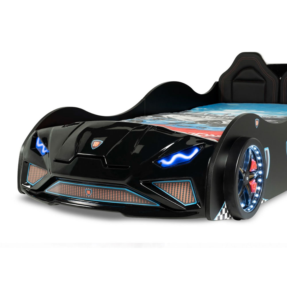 Vroom Black ABS Childen Car Bed with Leather Seat and LED