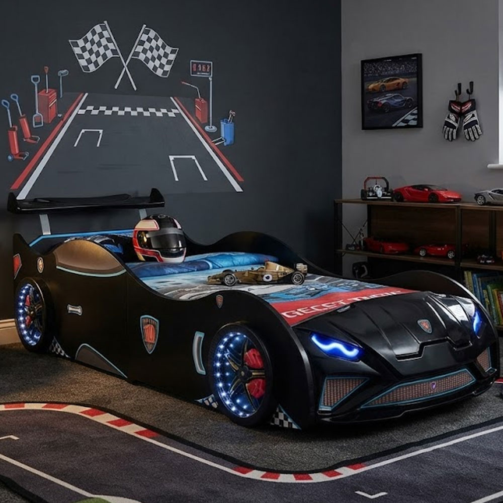 Vroom Black ABS Childen Car Bed with Spoiler and LED