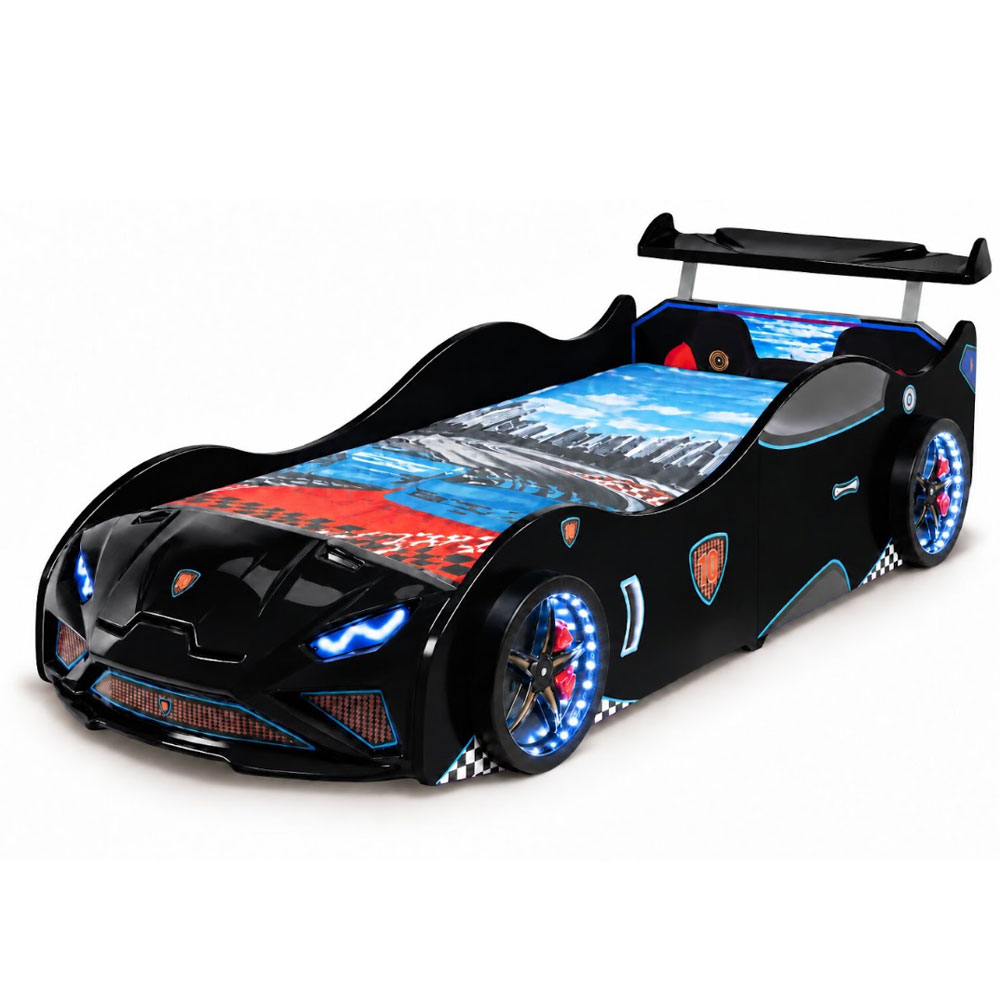 Vroom Black ABS Childen Car Bed with Spoiler and LED