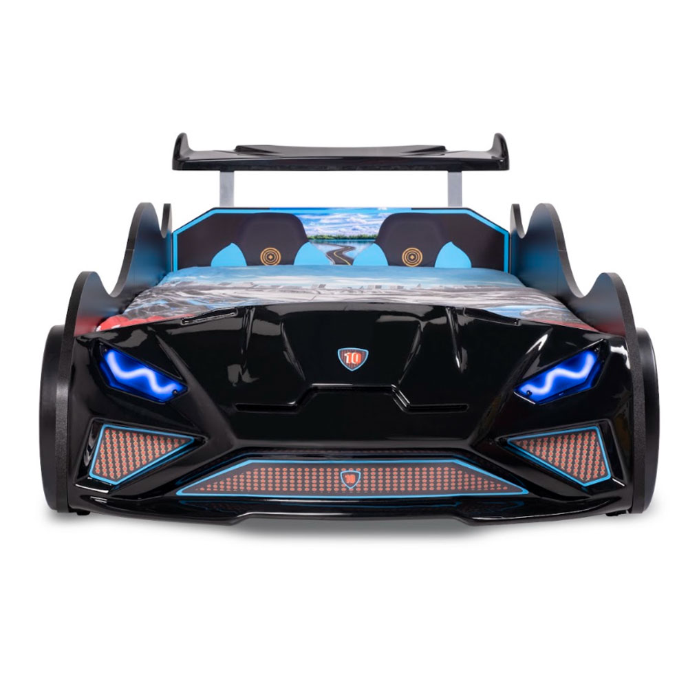 Vroom Black ABS Childen Car Bed with Spoiler and LED