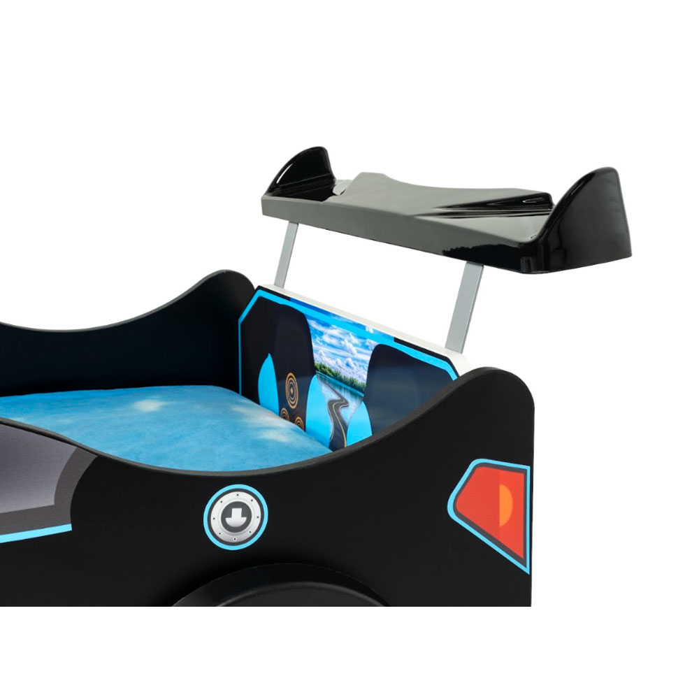 Vroom Black ABS Childen Car Bed with Spoiler and LED
