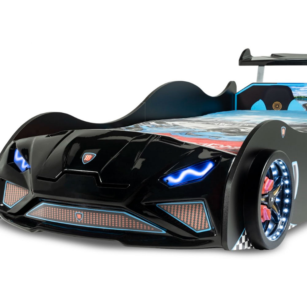 Vroom Black ABS Childen Car Bed with Spoiler and LED
