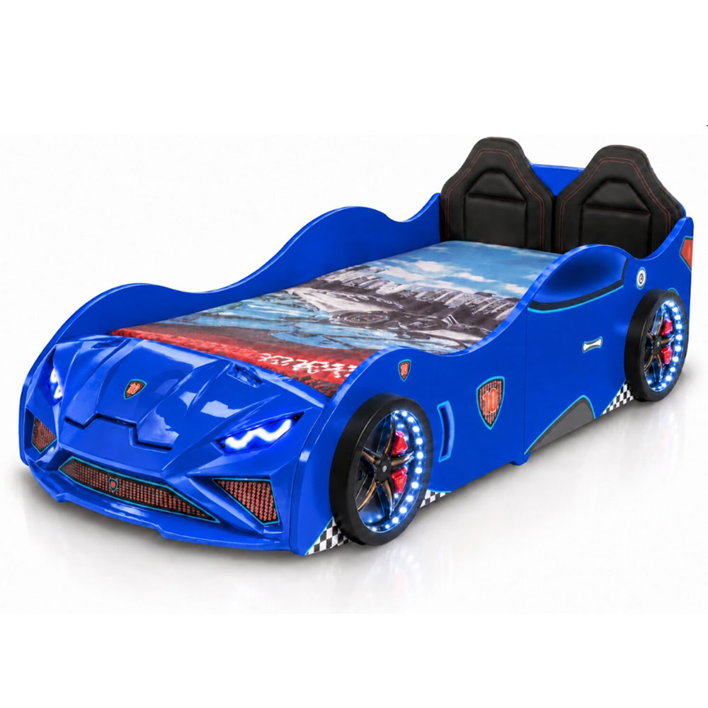 Vroom Blue ABS Childen Car Bed with Leather Seat and LED