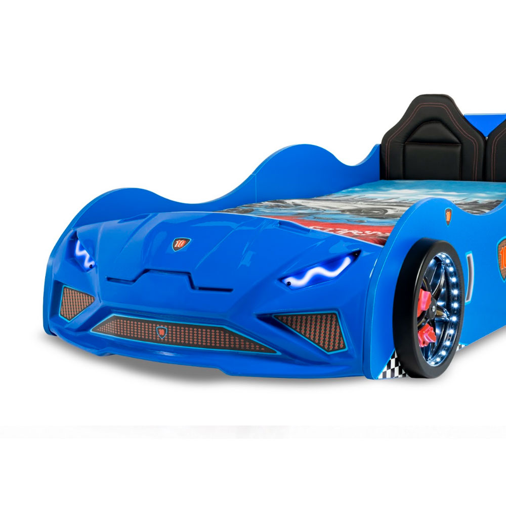 Vroom Blue ABS Childen Car Bed with Leather Seat and LED