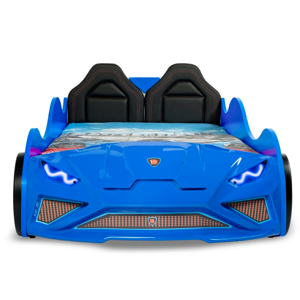 Vroom Blue ABS Childen Car Bed with Leather Seat and LED