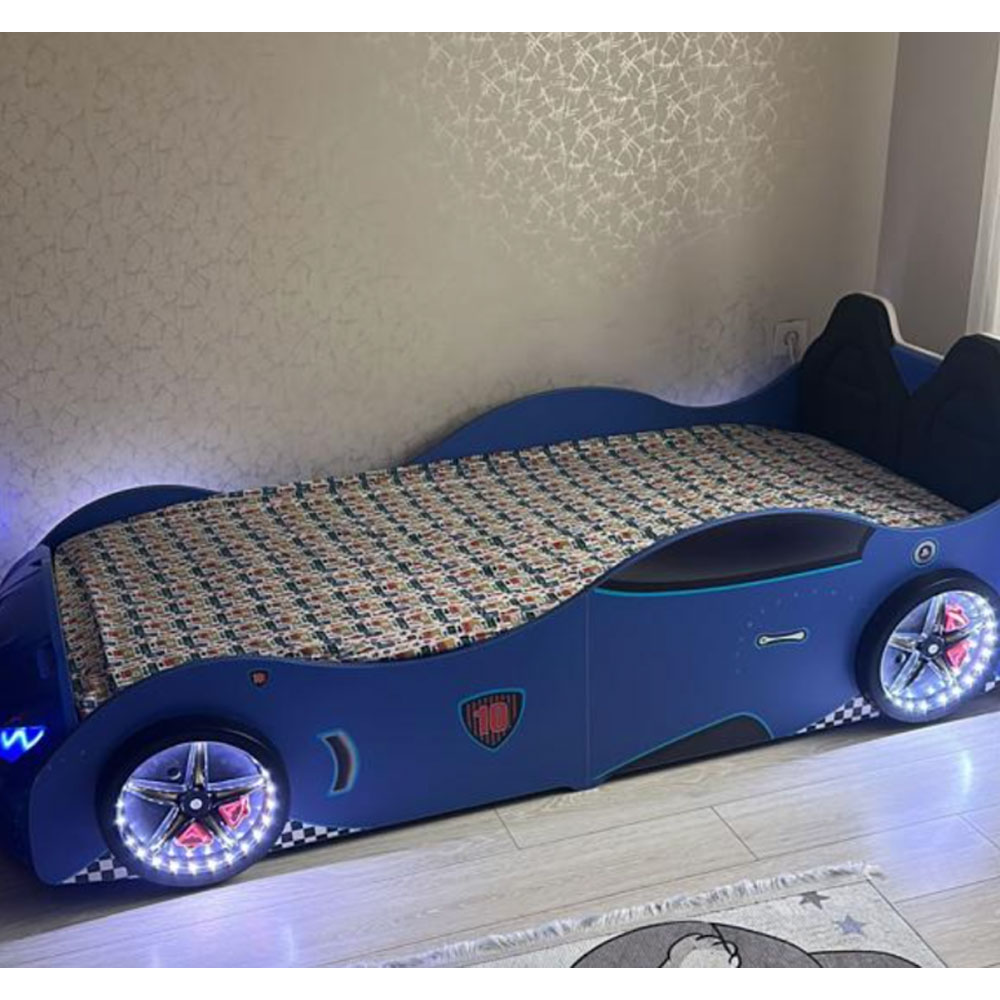 Vroom Blue ABS Childen Car Bed with Leather Seat and LED