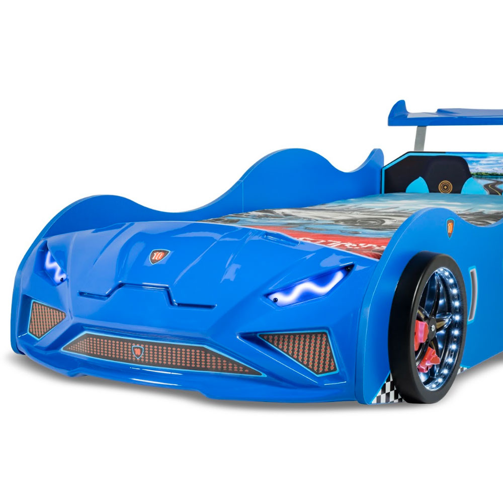 Vroom Blue ABS Childen Car Bed with Spoiler and LED