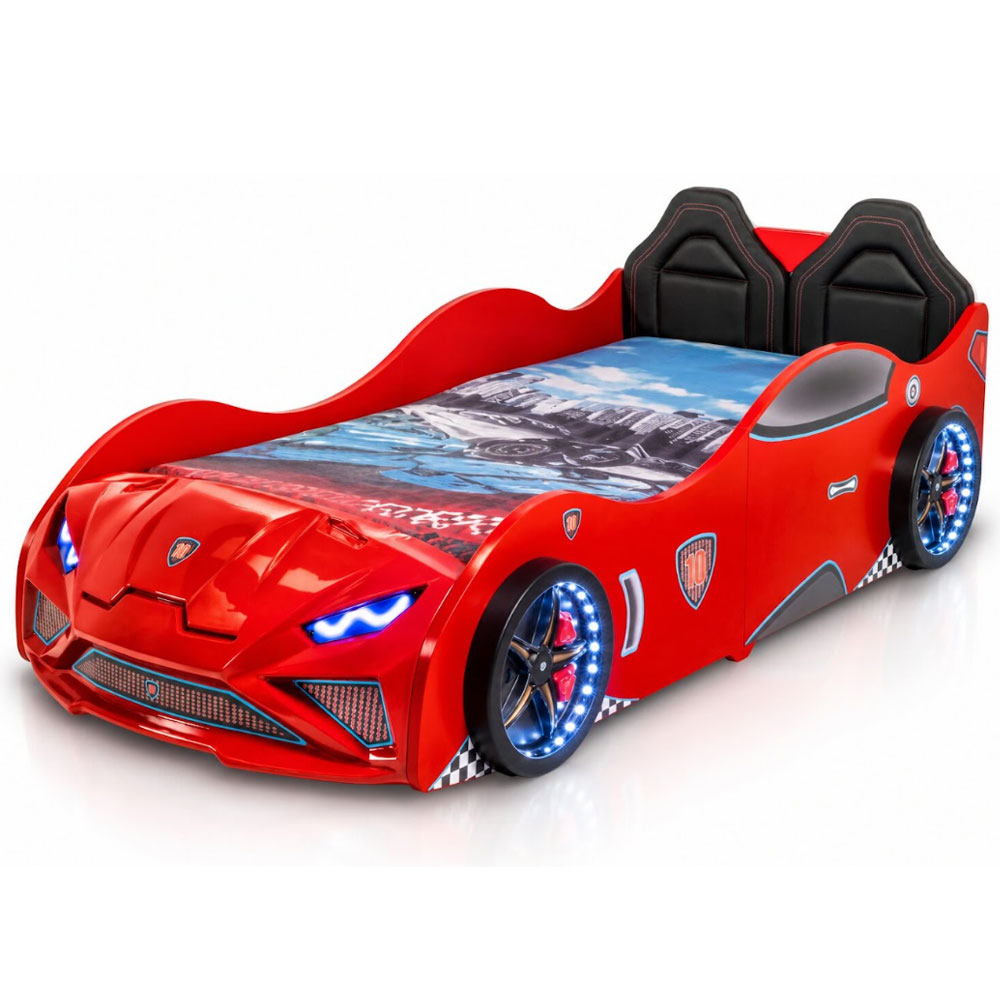 Vroom Red ABS Childen Car Bed with Leather Seat and LED