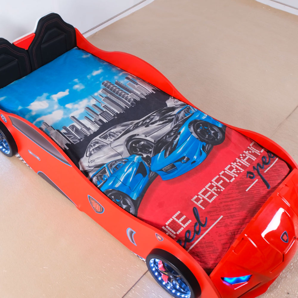 Vroom Red ABS Childen Car Bed with Leather Seat and LED