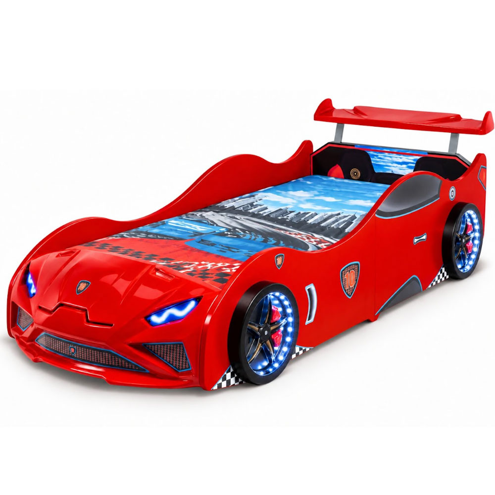 Vroom Red ABS Childen Car Bed with Spoiler and LED