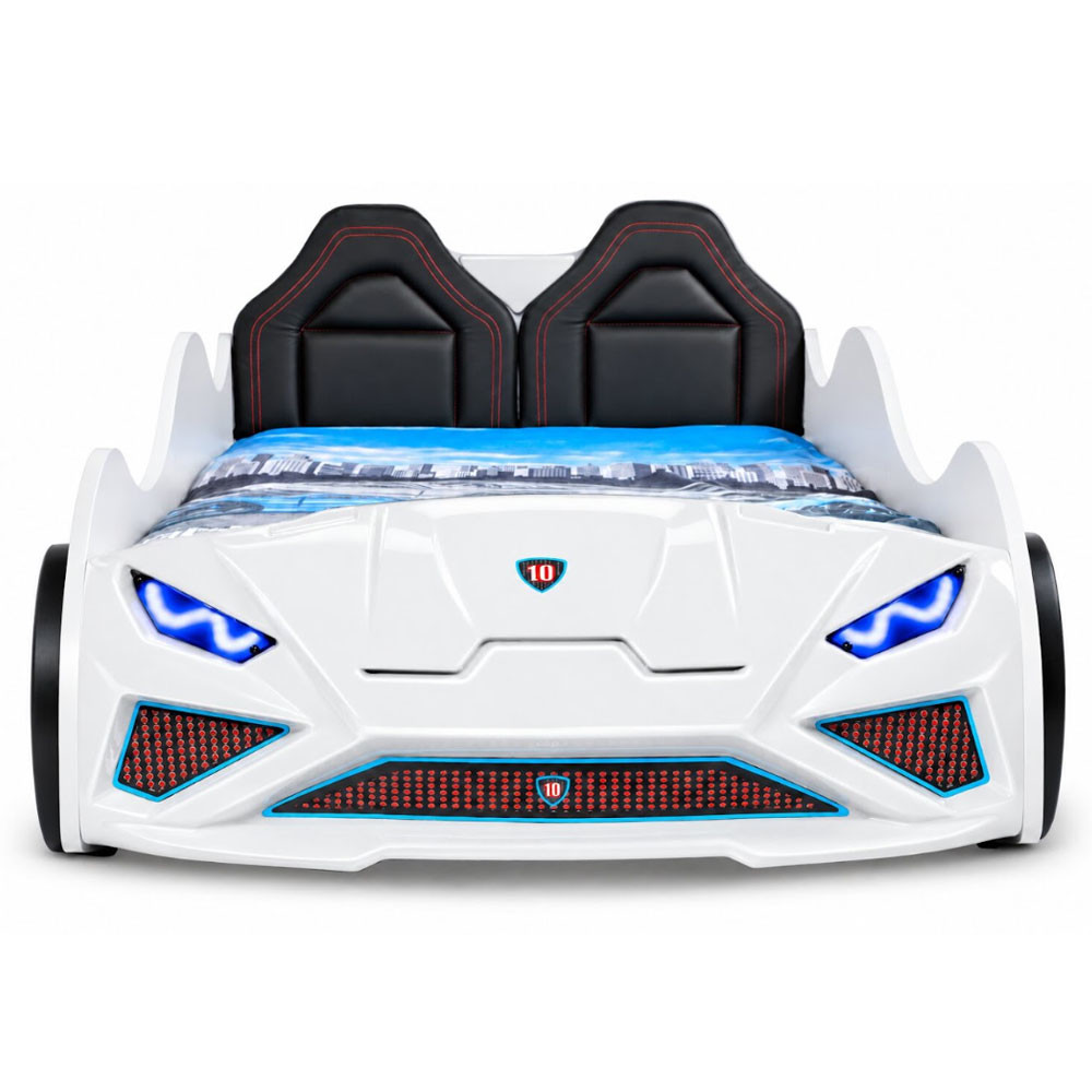 Vroom White ABS Childen Car Bed with Leather Seat and LED