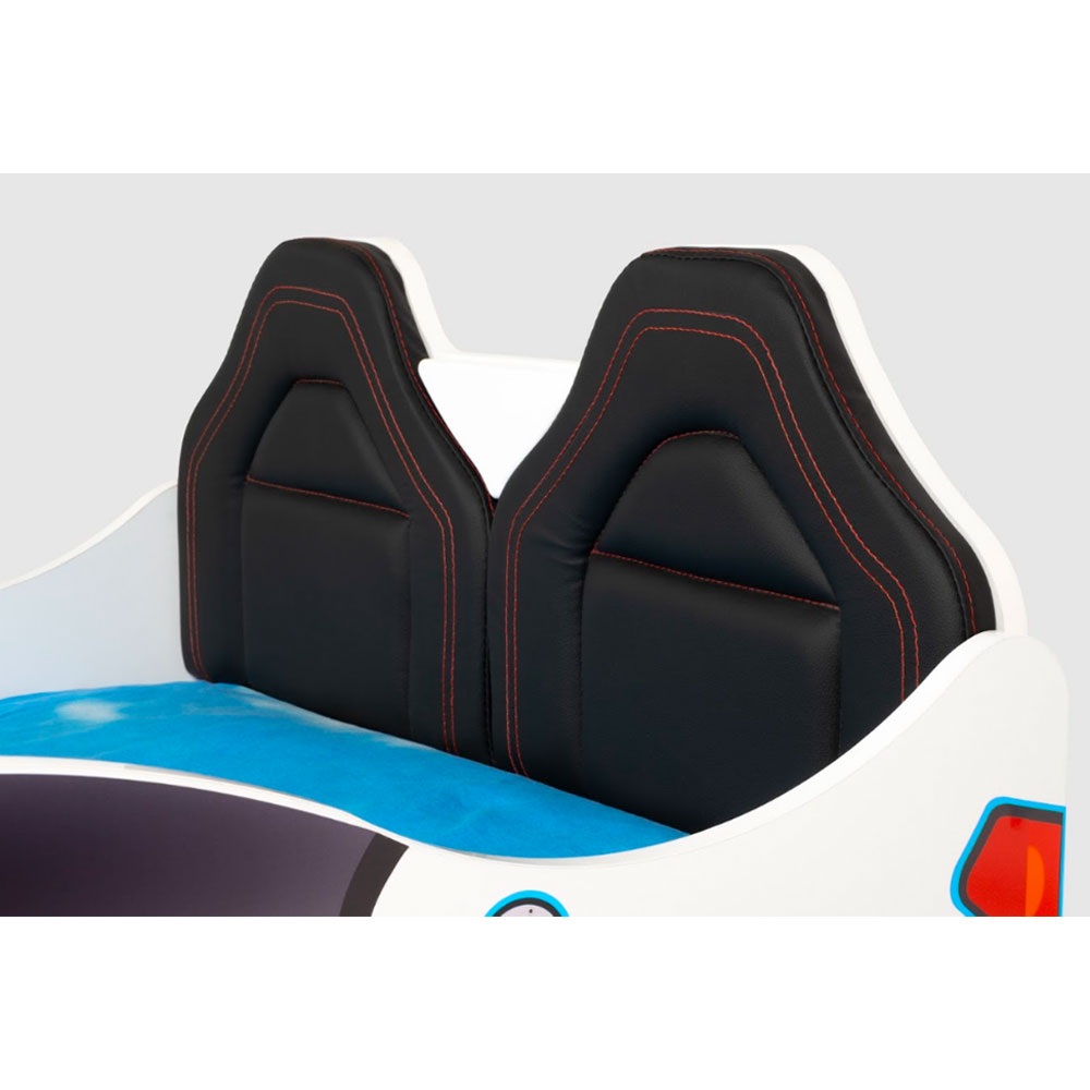 Vroom White ABS Childen Car Bed with Leather Seat and LED