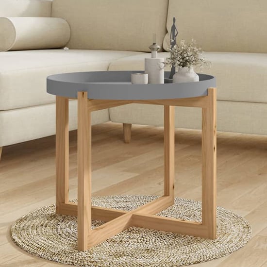 Wabana Large Round Wooden Coffee Table In Grey And Natural