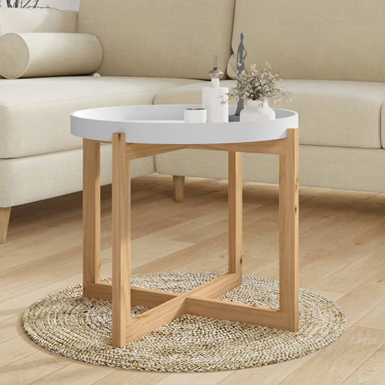 Wabana Large Round Wooden Coffee Table In White And Natural