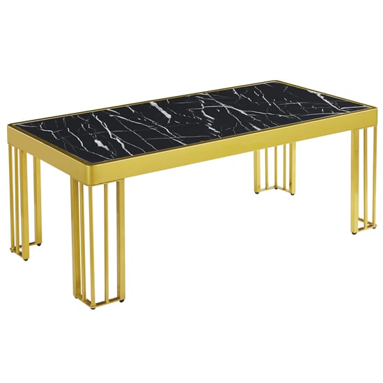 Product photograph of Worley Gloss Coffee Table In Black Marble Effect With Gold Legs from Furniture in Fashion