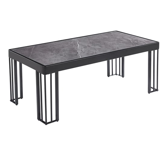 Product photograph of Worley Gloss Coffee Table In Grey Marble Effect With Black Legs from Furniture in Fashion