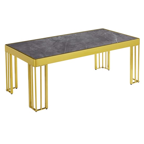 Worley Gloss Coffee Table In Grey Marble Effect With Gold Legs