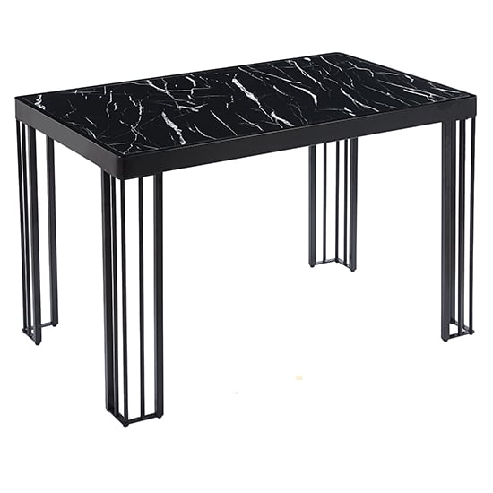 Worley Gloss Dining Table In Black Marble Effect With Black Legs