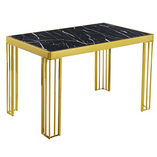 Worley Gloss Dining Table In Black Marble Effect With Gold Legs