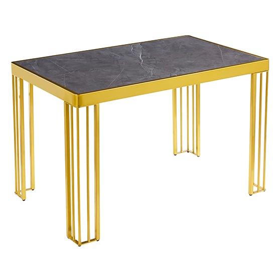 Worley Gloss Dining Table In Grey Marble Effect With Gold Legs