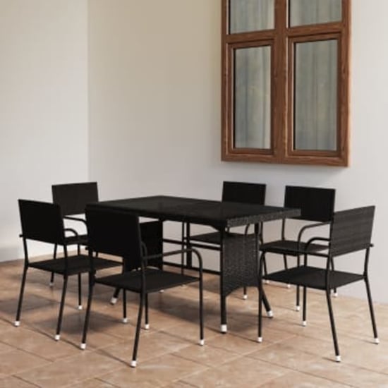 Product photograph of Waco Medium Glass And Rattan 7 Piece Garden Dining Set In Black from Furniture in Fashion