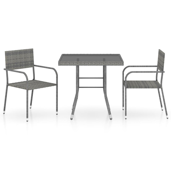 Waco Small Glass And Rattan 3 Piece Garden Dining Set In Grey