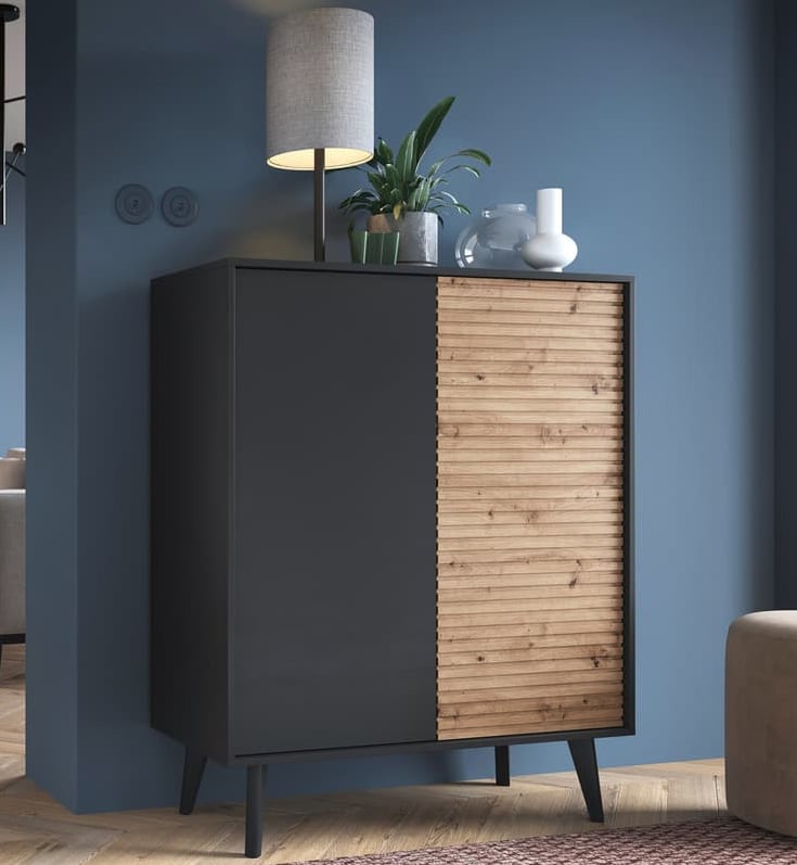 Product photograph of Waco Wooden Highboard With 2 Doors In Artisan Oak And Black from Furniture in Fashion