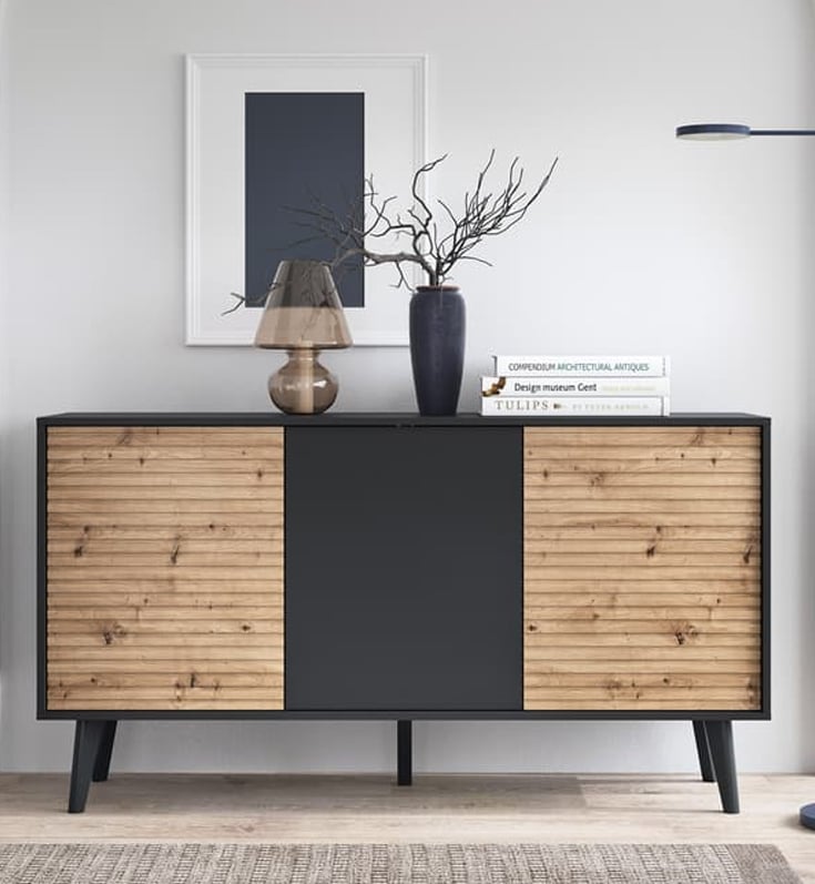 Product photograph of Waco Wooden Large Sideboard 3 Doors In Artisan Oak And Black from Furniture in Fashion