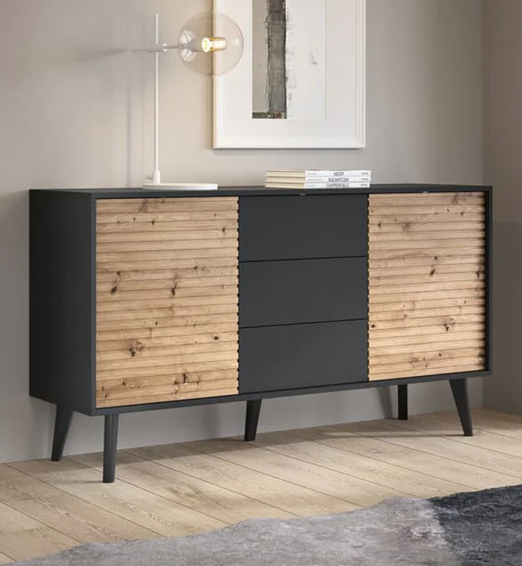 Product photograph of Waco Wooden Sideboard 2 Doors 3 Drawers In Artisan Oak And Black from Furniture in Fashion