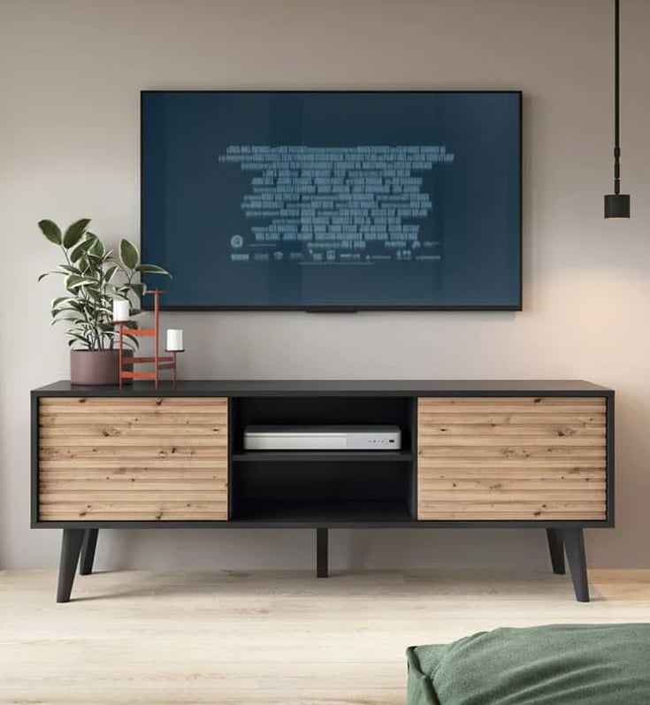 Product photograph of Waco Wooden Tv Stand With 2 Doors In Artisan Oak And Black from Furniture in Fashion
