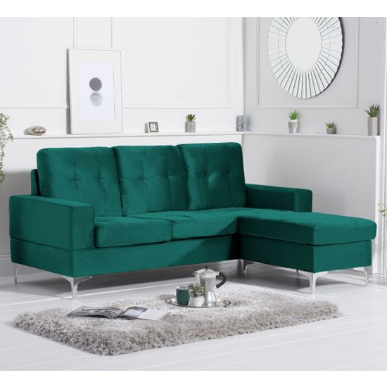 Wacox Velvet Reversible Chaise Corner Sofa In Green_2