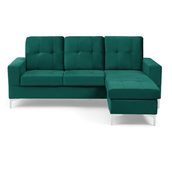 Wacox Velvet Reversible Chaise Corner Sofa In Green_3