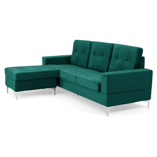 Wacox Velvet Reversible Chaise Corner Sofa In Green_4