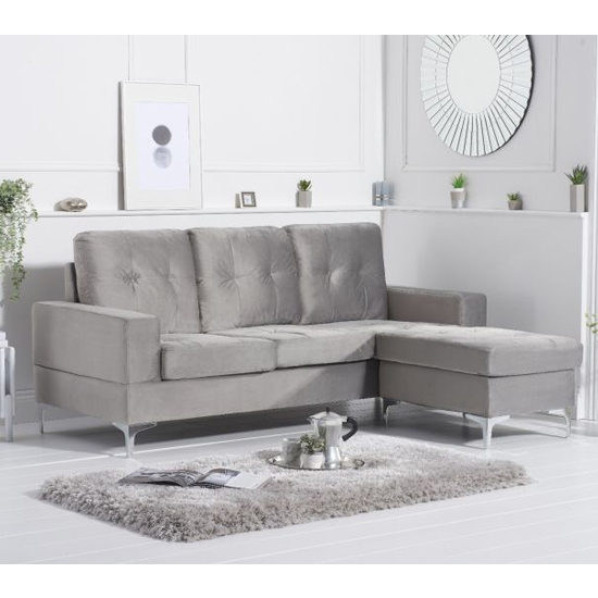 Wacox Velvet Reversible Chaise Corner Sofa In Grey_2
