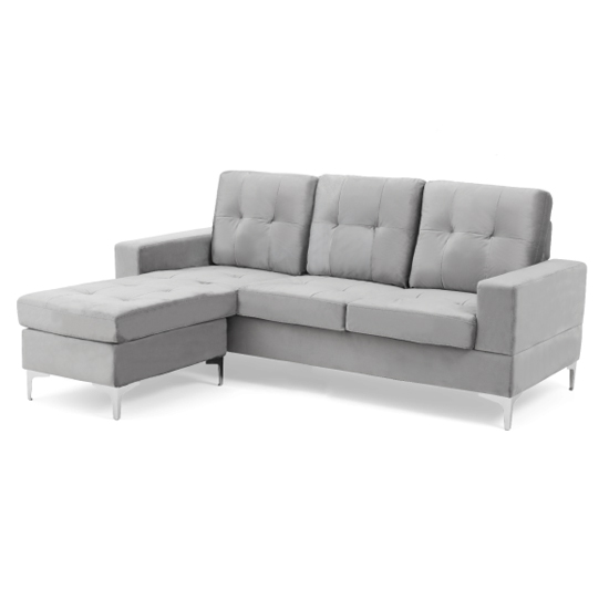 Wacox Velvet Reversible Chaise Corner Sofa In Grey_3