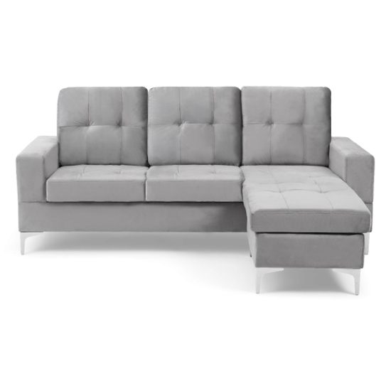 Wacox Velvet Reversible Chaise Corner Sofa In Grey_4