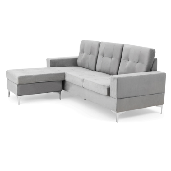 Wacox Velvet Reversible Chaise Corner Sofa In Grey_5