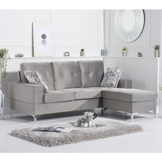 Wacox Velvet Reversible Chaise Corner Sofa In Grey