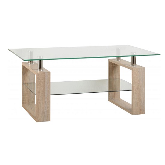 Read more about Medrano clear glass coffee table with sonoma oak legs