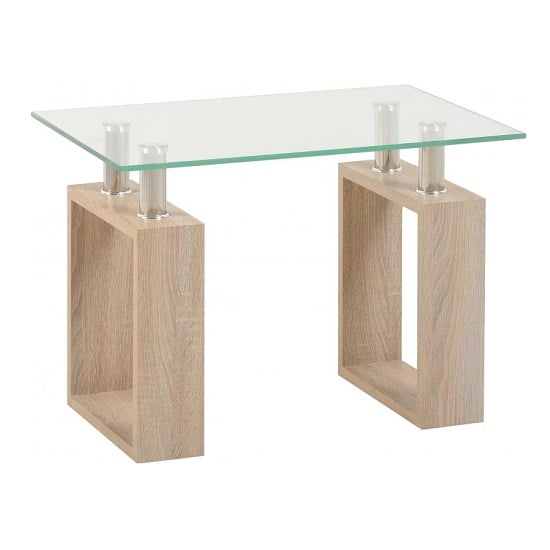 Read more about Medrano clear glass lamp table with sonoma oak legs