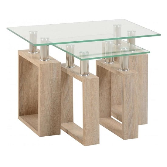 Read more about Medrano clear glass nest of tables with sonoma oak legs