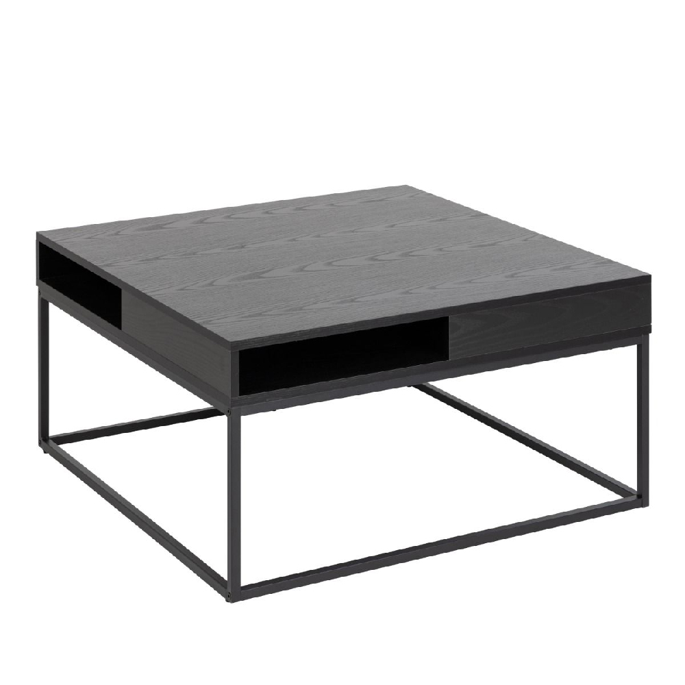Wahoo Wooden Coffee Table 2 Shelves With Metal Frame In Black