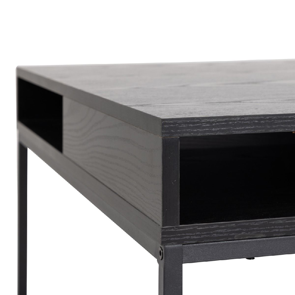Wahoo Wooden Coffee Table 2 Shelves With Metal Frame In Black