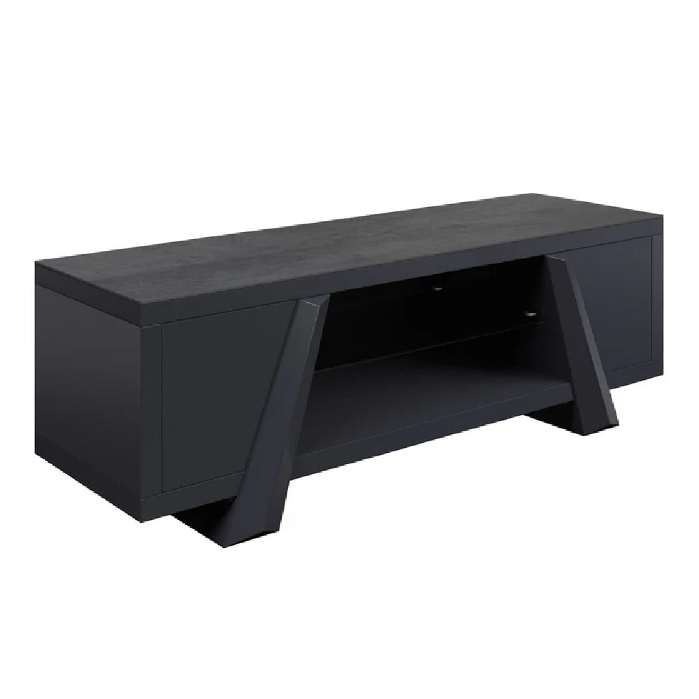 Read more about Wailuku wooden tv stand with 2 doors in slate grey ceramic top